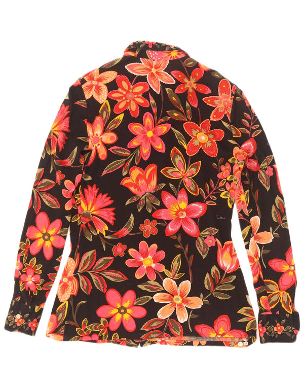 Vintage ženska košulja bluza UK 12 Srednje crni cvjetni pamuk