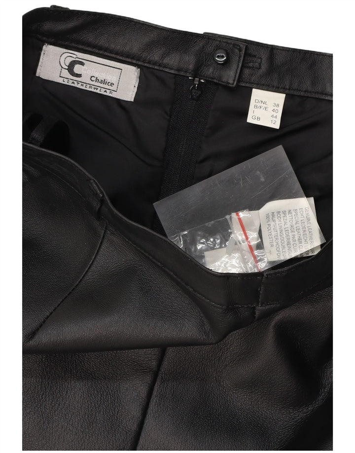 CHALICE Ženska kožna suknja visokog struka UK 12 Srednje W26 crna koža