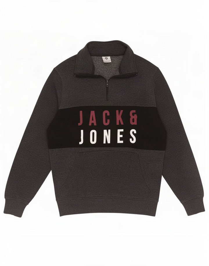 Jack & Jones muški džemper srednje sive boje s izrezom i patentnim zatvaračem