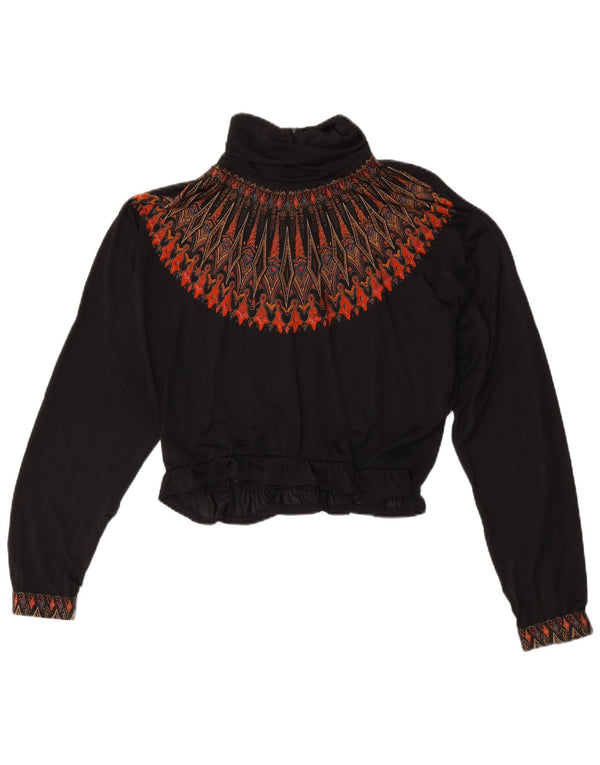 Vintage ženska prevelika kratka bluza Top UK 16 Large Black Fair Isle