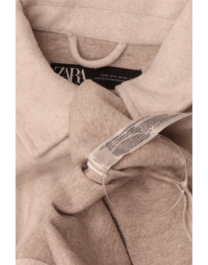 Zara Womens Oversized Shacket Jacket UK 10 Small Beige Polyester
