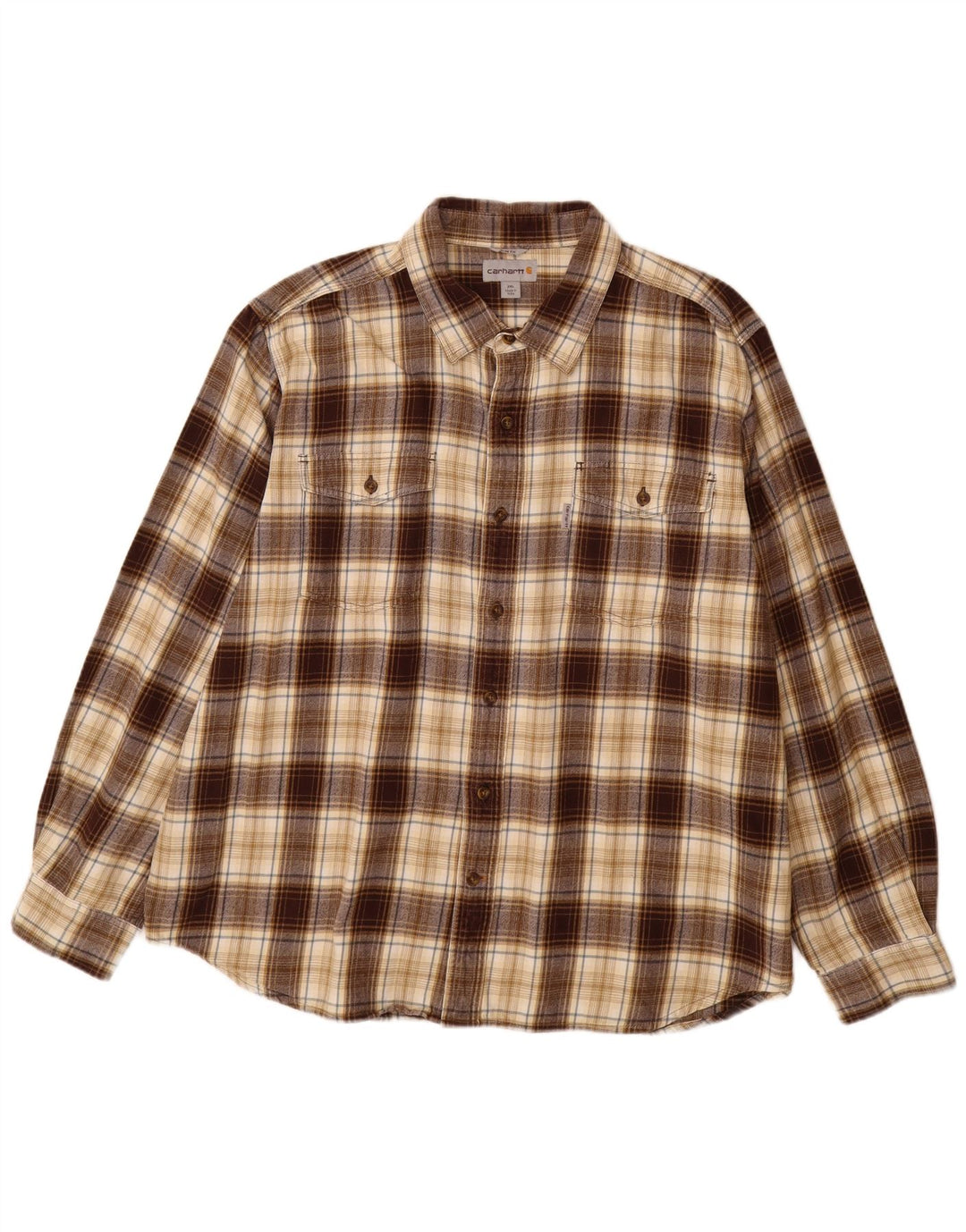 CARHARTT Muška uska flanelska košulja 2XL, pamuk smeđe karirane boje