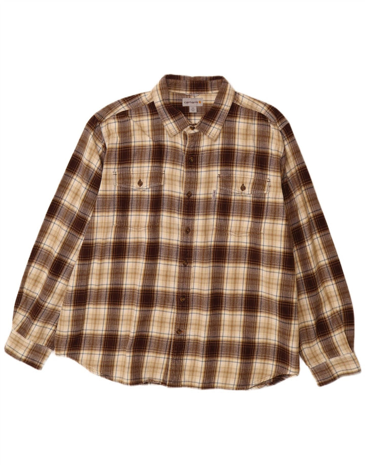 CARHARTT Muška uska flanelska košulja 2XL, pamuk smeđe karirane boje