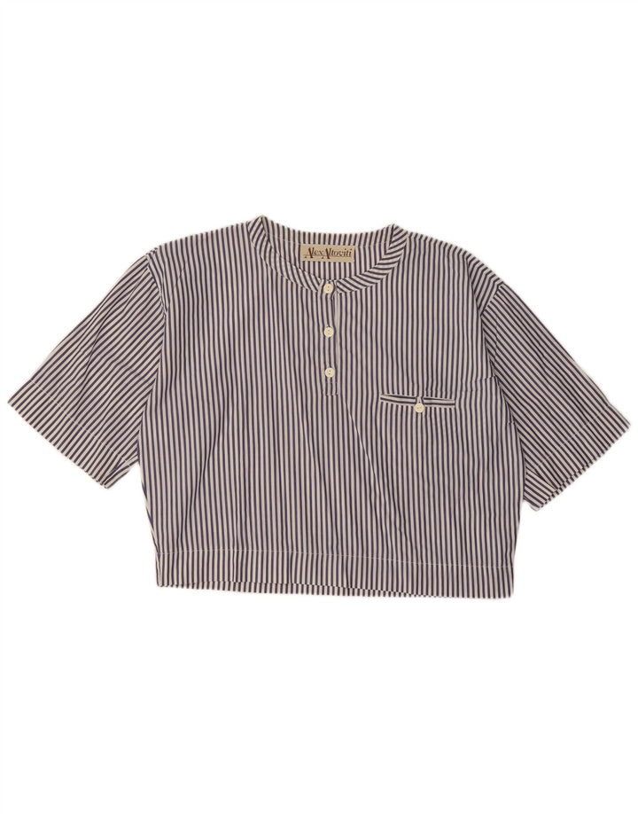 VINTAGE ženski gornji dio kratke bluze UK 14 velike tamnoplave pruge