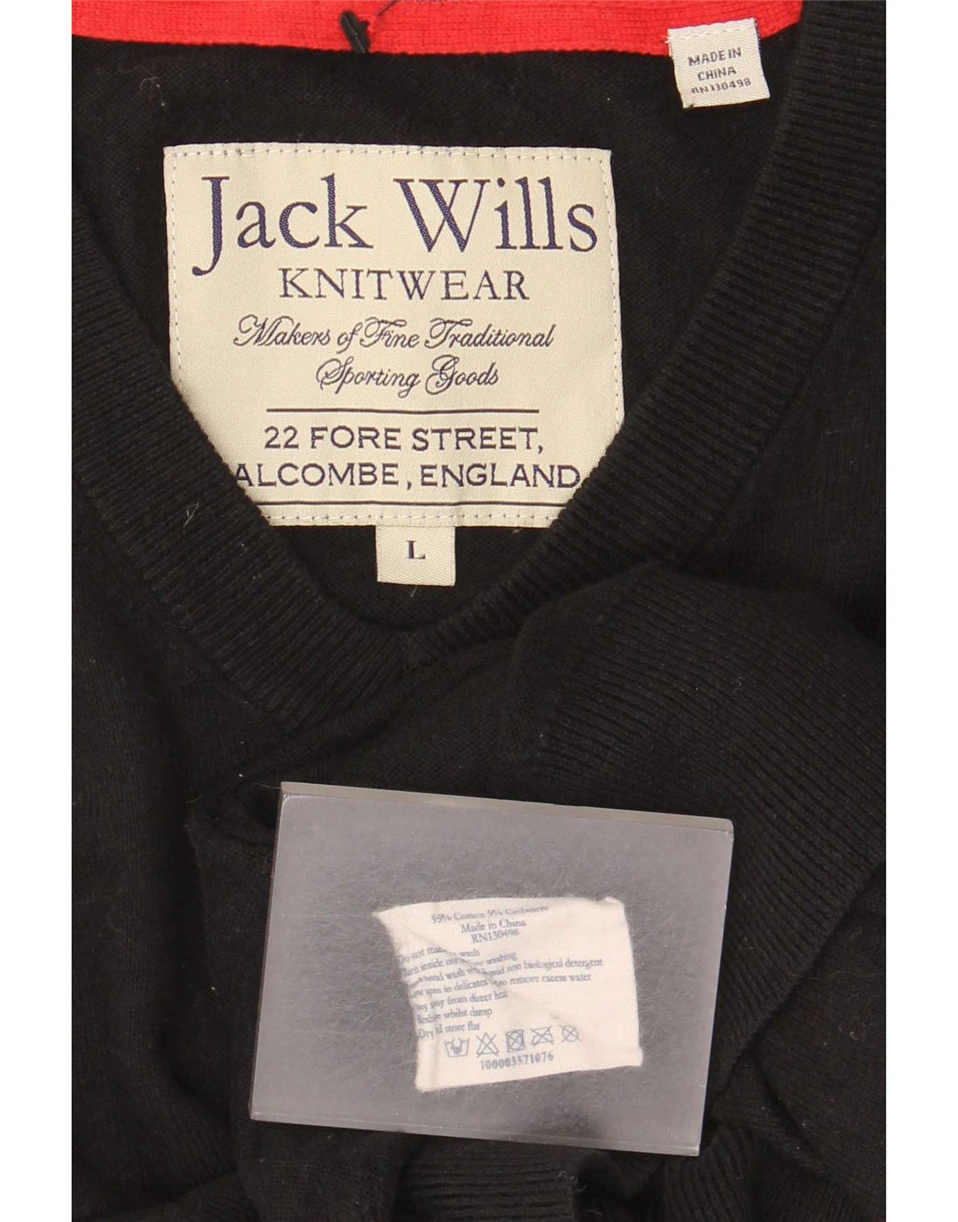 Jack Wills Mens V-Neck Jumper Sweater Large Black Cotton