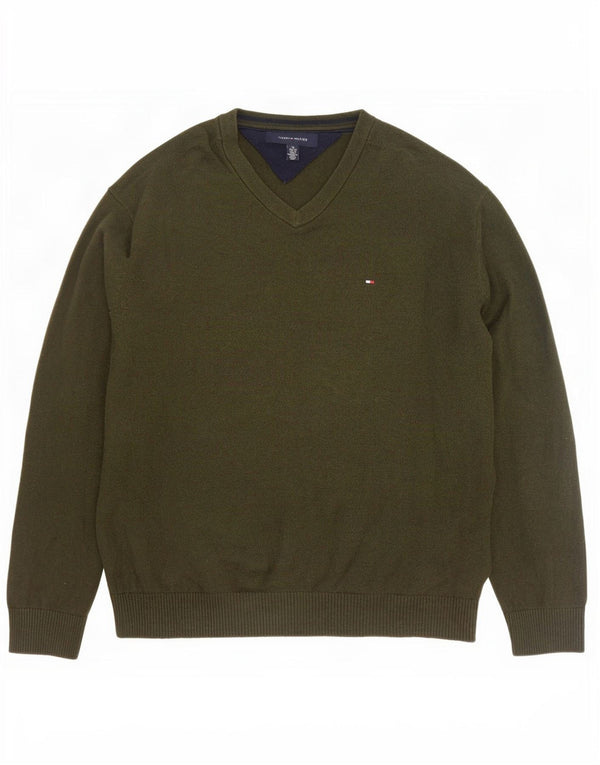 Tommy Hilfiger muški džemper s V-izrezom XL kaki pamuk