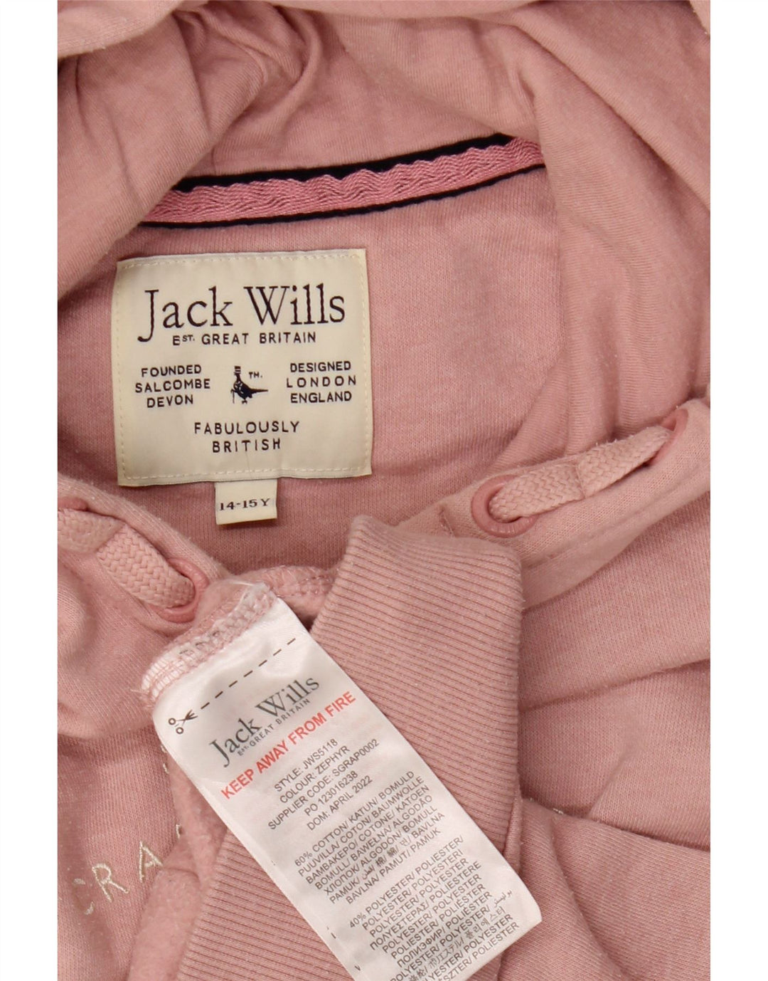 JACK WILLS Majica s kapuljačom za djevojčice 14-15 godina, ružičasti pamuk