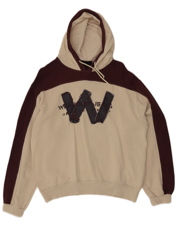 WRANGLER Womens Graphic Hoodie Jumper UK 16 Large White Colourblock Cotton