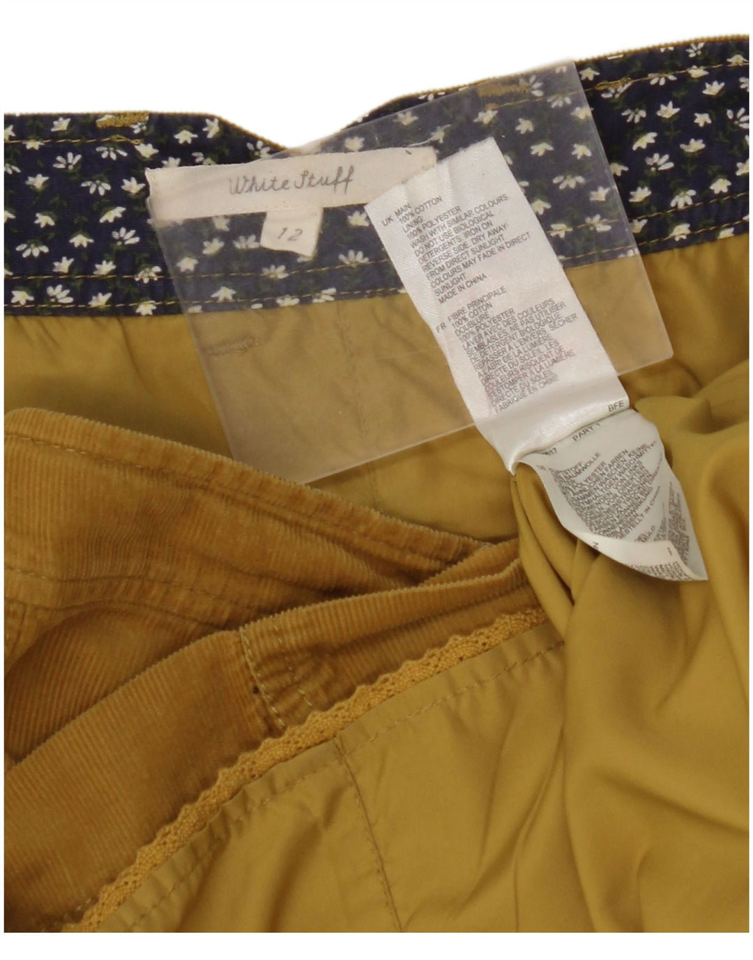 WHITE STUFF Ženska mini suknja od samta UK 12 Srednje W32 Žuti pamuk