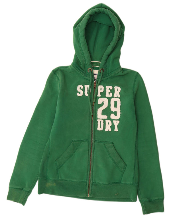 Superdry ženski pulover s kapuljačom s grafičkim patentnim zatvaračem UK 16 veliki zeleni pamuk