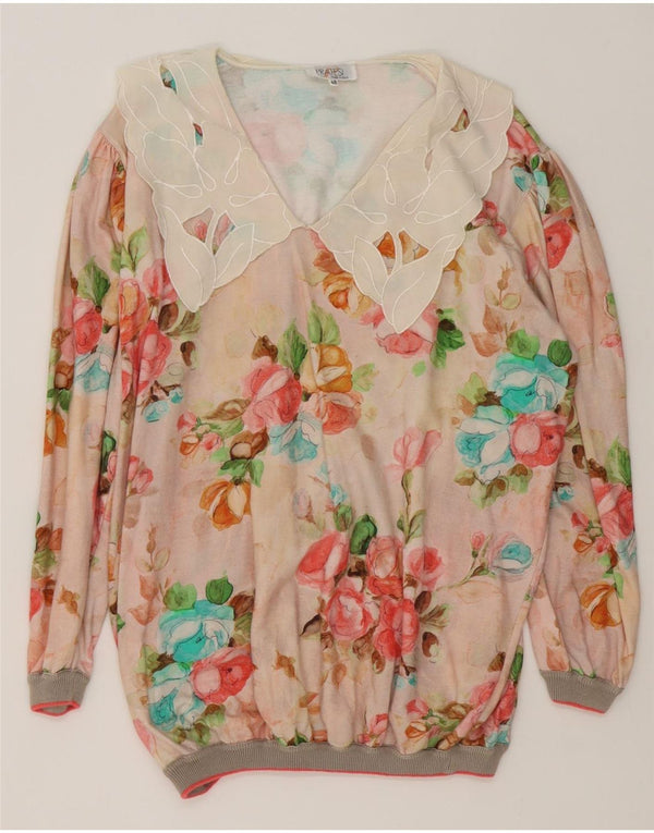 Vintage gornji dio ženske prevelike bluze IT 48 XL Raznobojni cvjetni pamuk