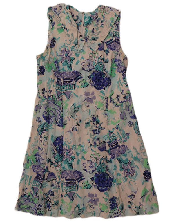 Vintage ženska haljina A-kroja bez rukava UK 12 srednje bijele cvjetne boje