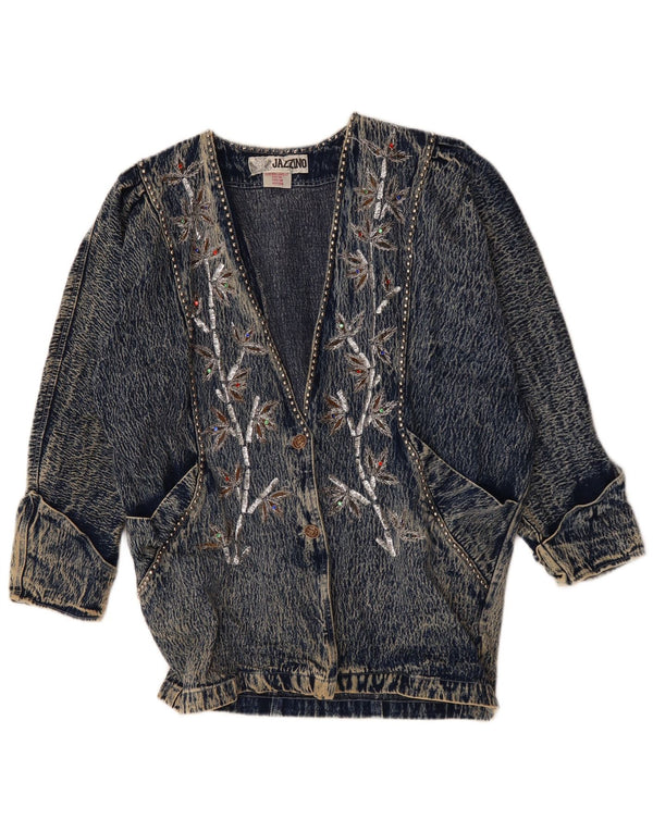 JAZZINO ženska prevelika traper jakna 3/4 rukava UK 18 XL Plava cvjetna