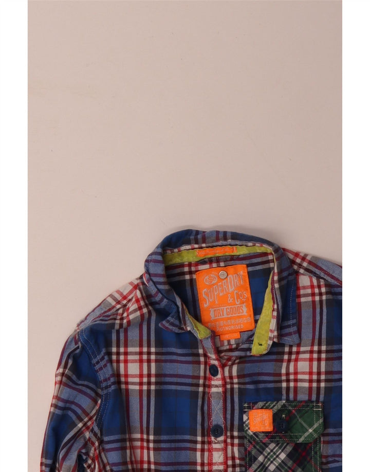 SUPERDRY ženska flanelska košulja UK 12 Srednje plavi karirani pamuk