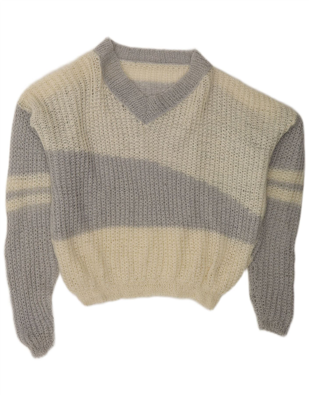 VINTAGE ženski džemper s V-izrezom UK 20 2XL sivobijele boje