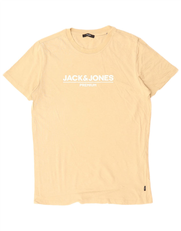 JACK & JONES Muška majica kratkih rukava srednje veličine, bež pamuk