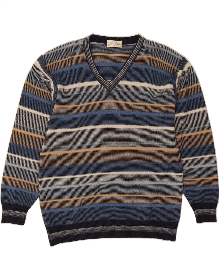 GIANNI SGARBI Mens V-Neck Jumper Sweater Large Multicoloured Striped Vintage Gianni Sgarbi and Second-Hand Gianni Sgarbi from Messina Hembry 