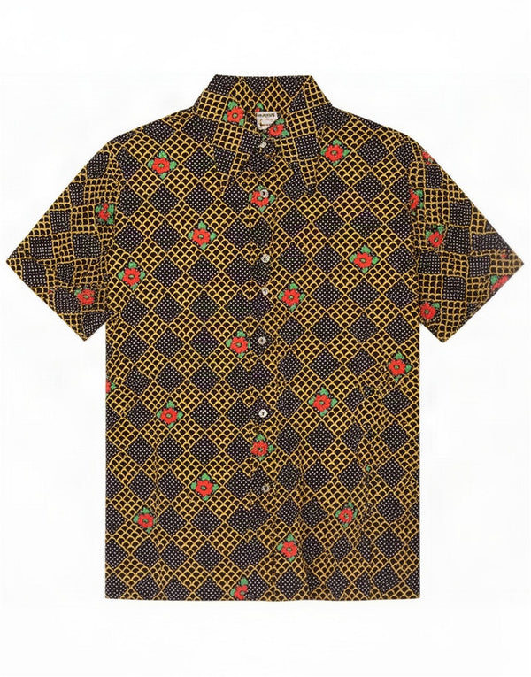 Vintage ženska košulja kratkih rukava s apstraktnim uzorkom IT 50 XL tamnoplava retro