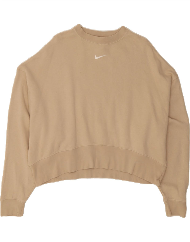 NIKE Womens Oversized Sweatshirt Jumper UK 10 Small Beige Cotton Vintage Nike and Second-Hand Nike from Messina Hembry 