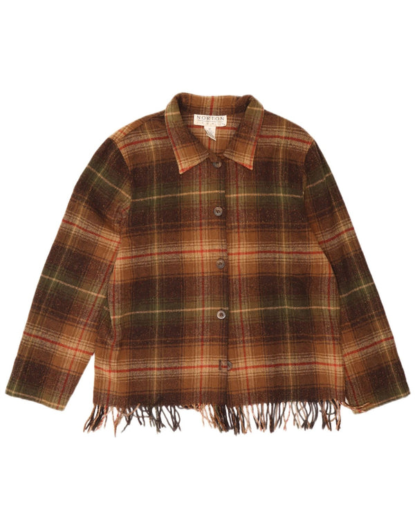 Vintage ženska majica od flanela UK 12 Srednje smeđa karirana vuna