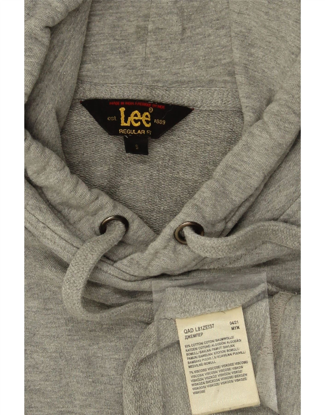 LEE Mens Graphic Regular Fit Hoodie Jumper Small Grey Cotton Vintage Lee and Second-Hand Lee from Messina Hembry 