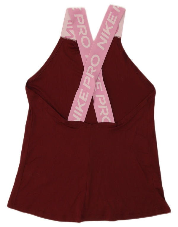 NIKE Ženski Dri Fit Graphic Vest Top UK 8 Small Burgundy Colourblock Najlon