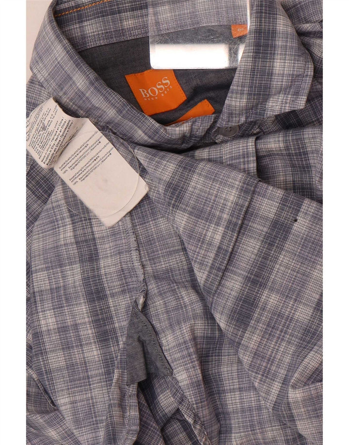 Hugo Boss muška uska košulja kratkih rukava Srednje plavi karirani pamuk