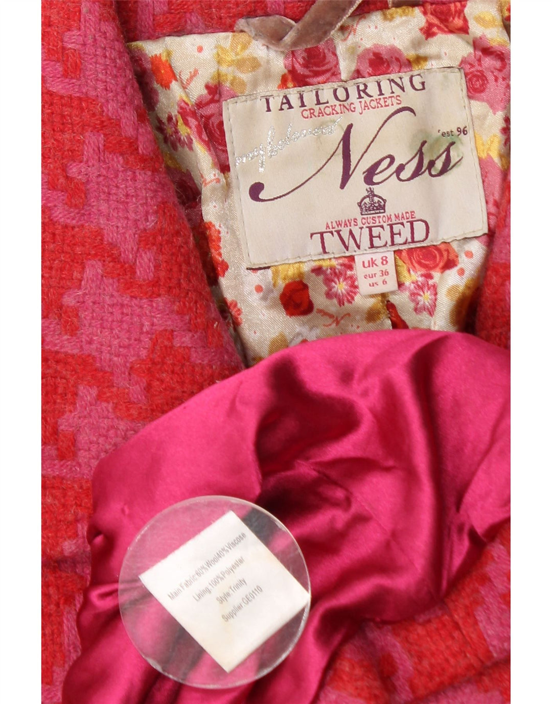 Ness ženski Duffle Coat UK 8 Mala ružičasta vuna s ptičijim zubima