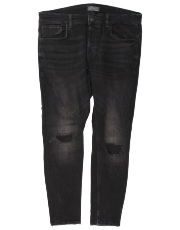 Zara Mens Distressed Skinny Jeans EU 46 XL W36 L29 Grey Cotton