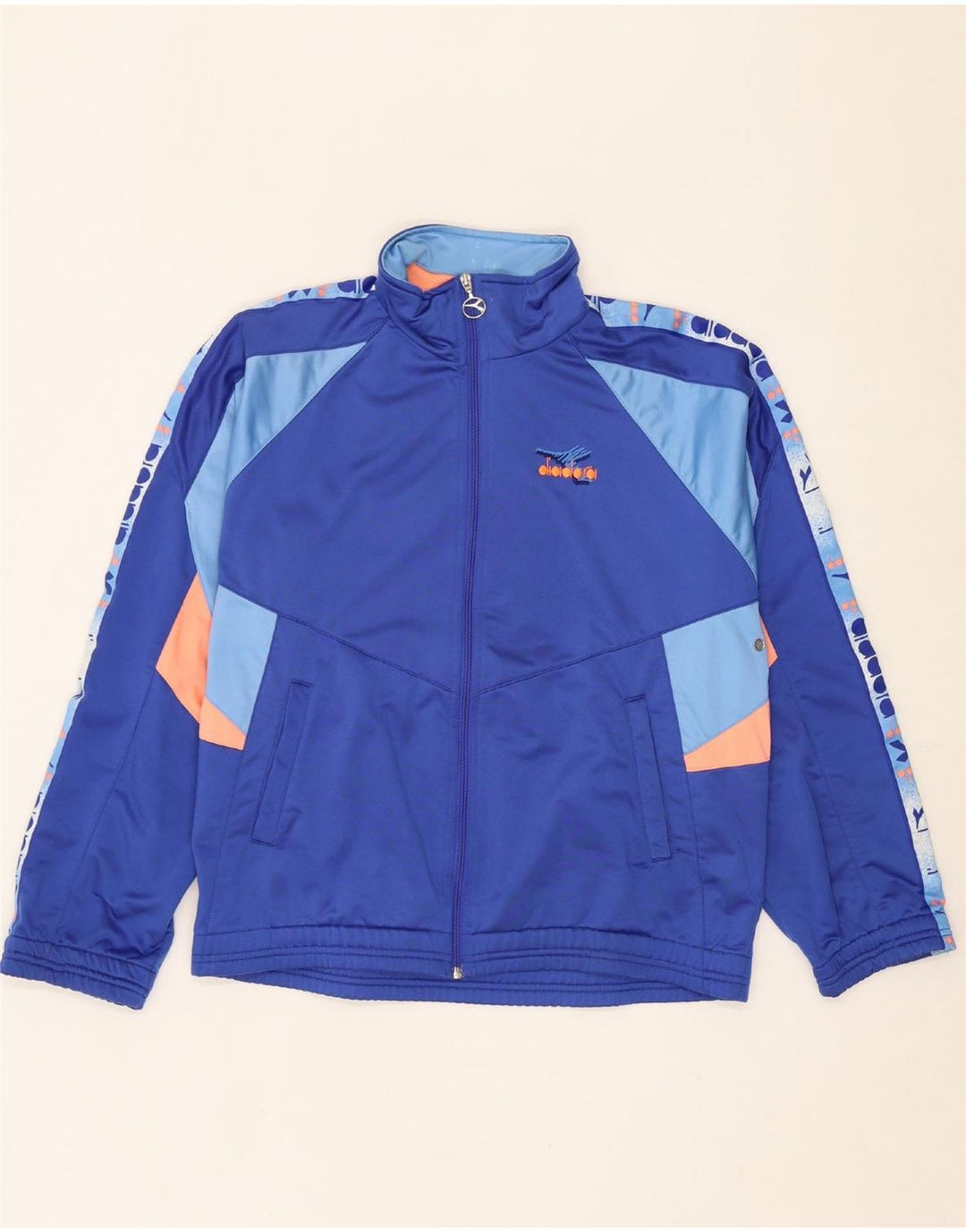 DIADORA Mens Graphic Tracksuit Top Jacket UK 40 Medium Blue Colourblock Vintage Diadora and Second-Hand Diadora from Messina Hembry 