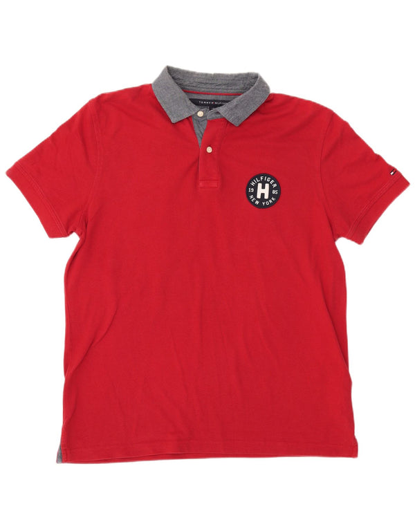 Tommy Hilfiger Mens Rugby Polo Shirt Large Red Cotton