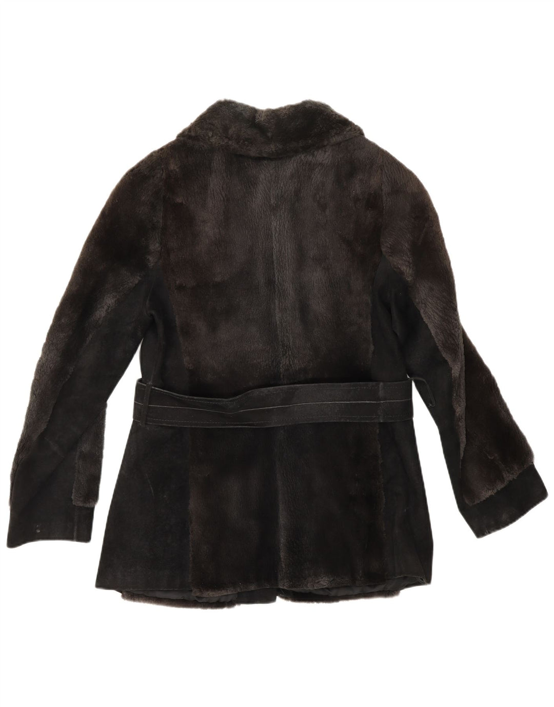 Vintage ženska jakna od umjetnog krzna i brušene kože UK 12 srednje smeđa