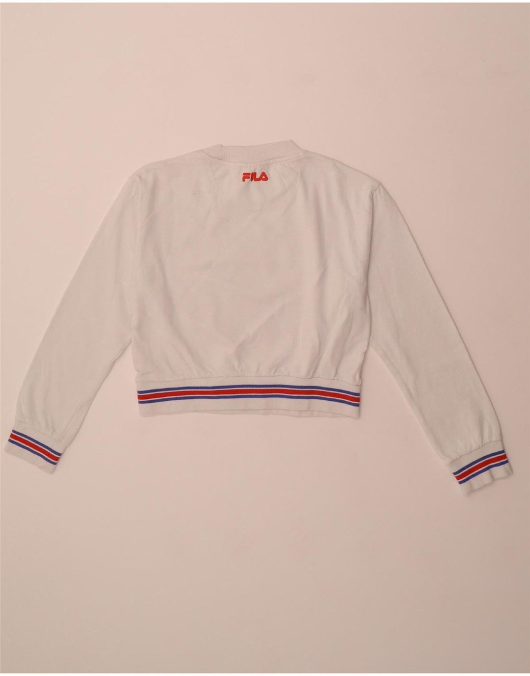 FILA Womens Crop Graphic Sweatshirt Jumper UK 14 Medium White Cotton