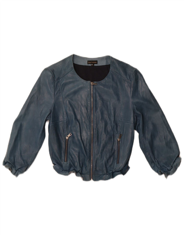 VINTAGE skraćena ženska kožna jakna 3/4 rukava IT 44 Srednje plava koža