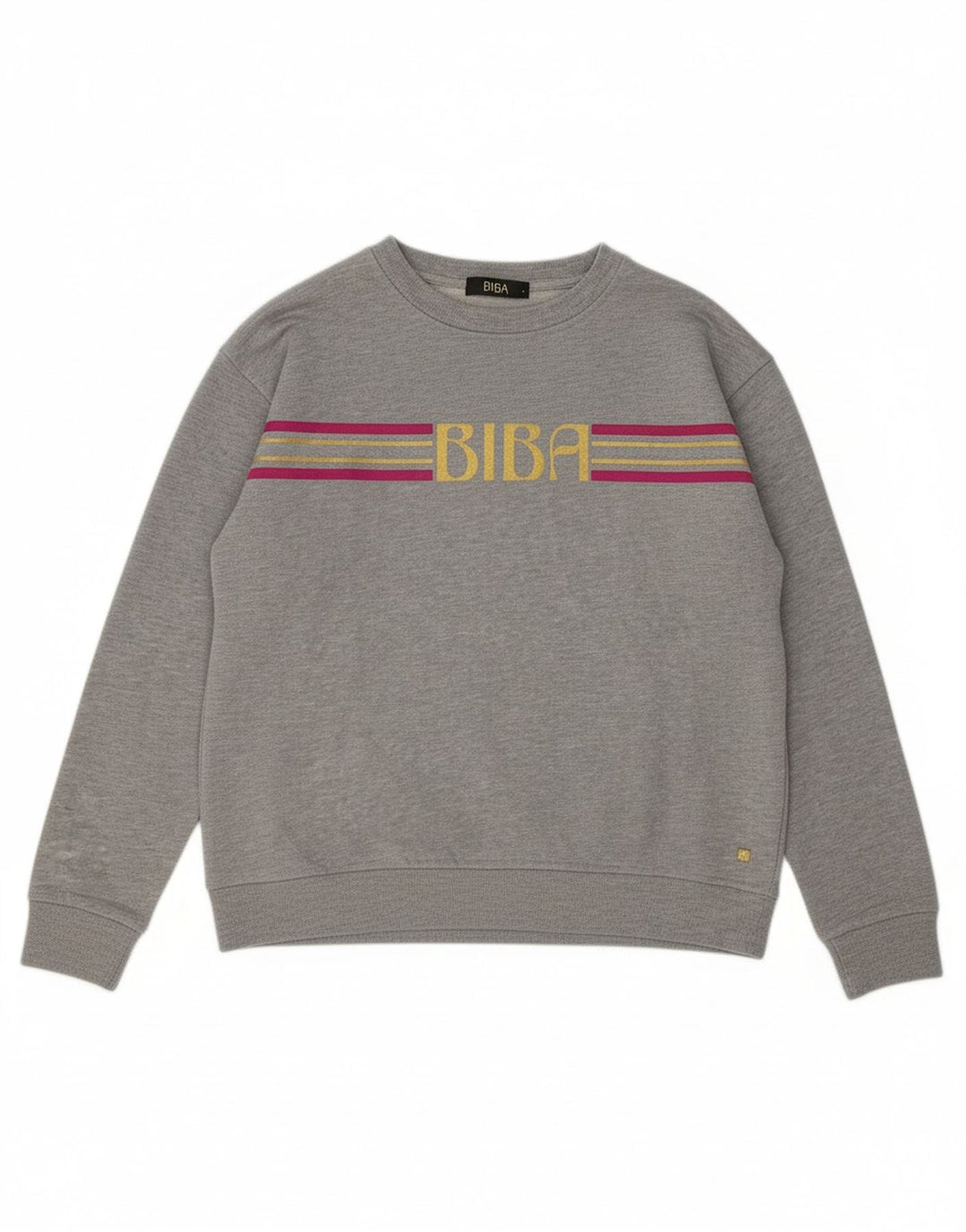 BIBA Womens Graphic Oversized Sweatshirt Jumper UK 10 Small Grey Striped