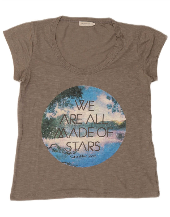 CALVIN KLEIN JEANS Ženska majica kratkih rukava s grafičkim motivima UK 12 srednje siva s mrljama