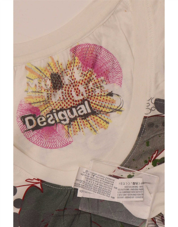 Desigual ženska majica kratkih rukava s grafičkim motivima, UK 12, srednji bijeli poliester