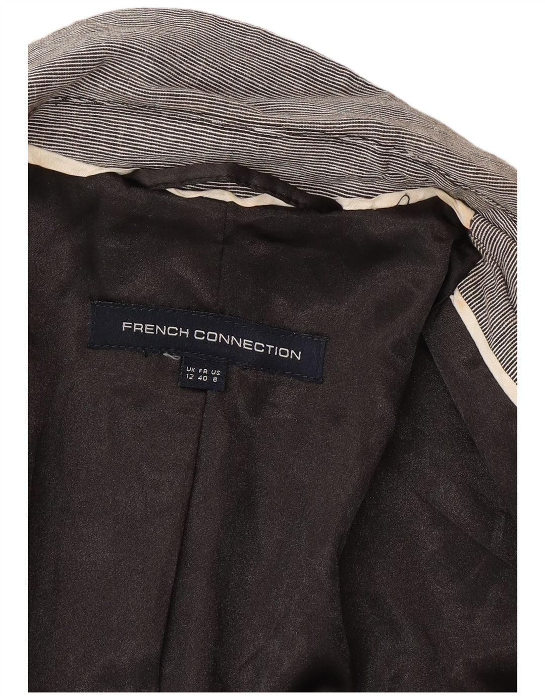 French Connection ženski sako sa 2 gumba UK 12 srednje sive pruge