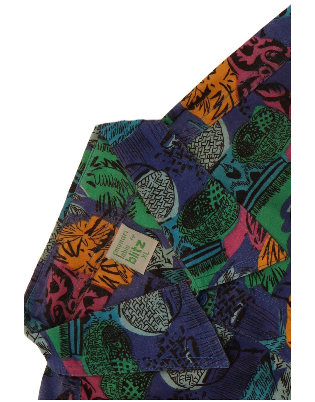 Vintage muška košulja kratkih rukava s apstraktnim uzorkom XL, plavi pamuk