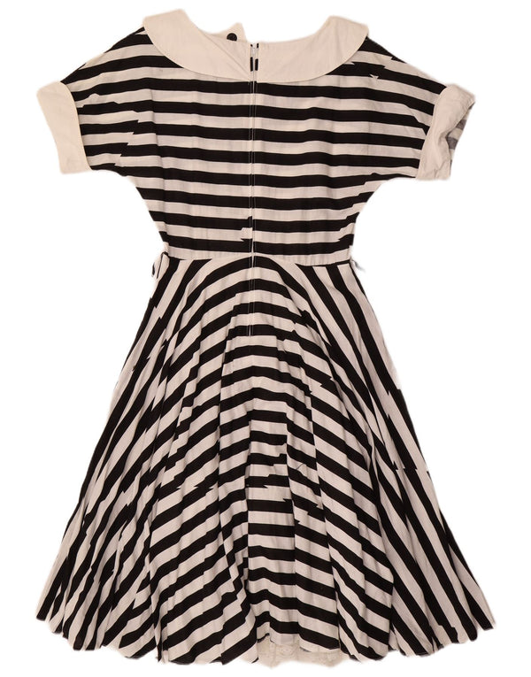 VINTAGE Womens A-Line Dress UK 12 Medium Black Striped