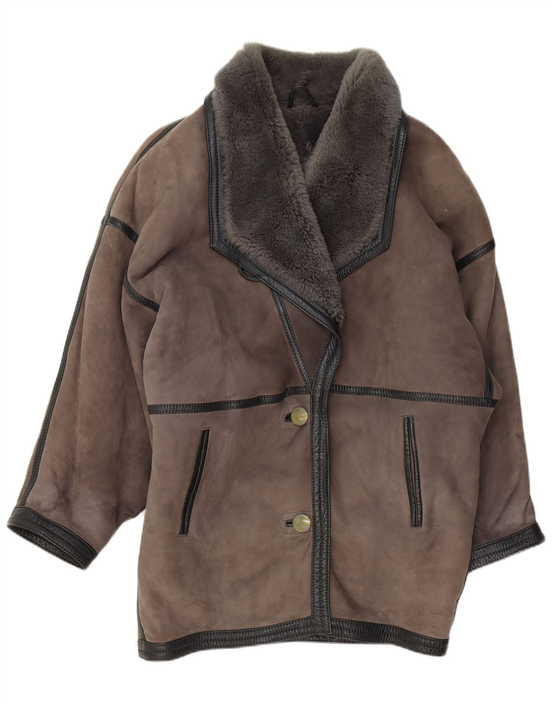 Vintage ženski preveliki kaput od šišanih šiša UK 20 2XL od sive kože