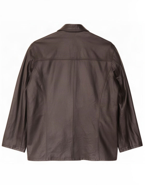 Bayside Mens Double Breasted Leather Jacket UK 44 2XL Black