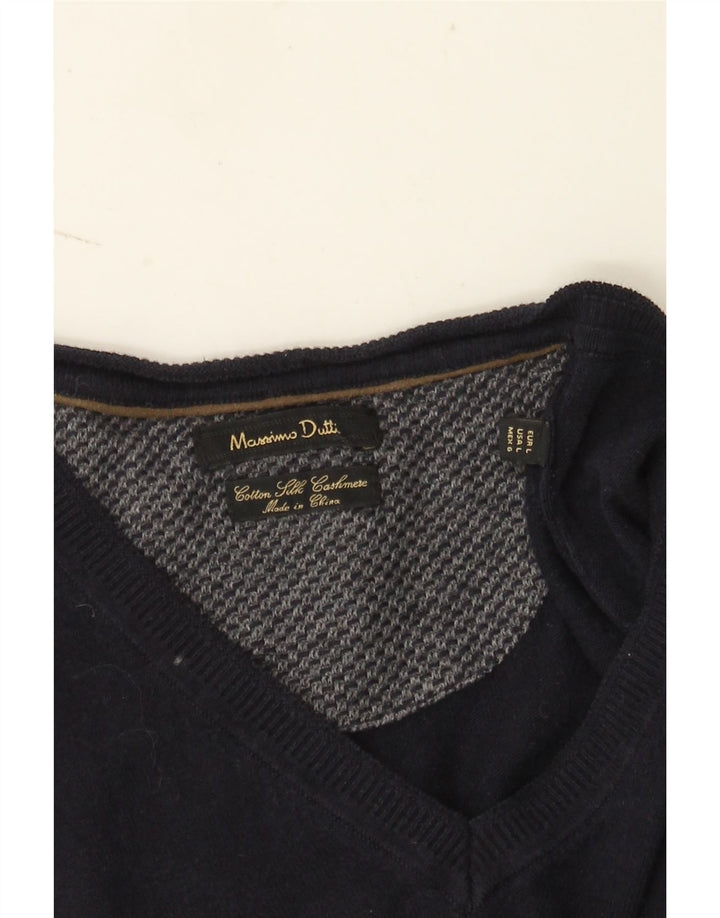 Massimo Dutti, veliki muški džemper s V-izrezom, tamnoplavi pamuk