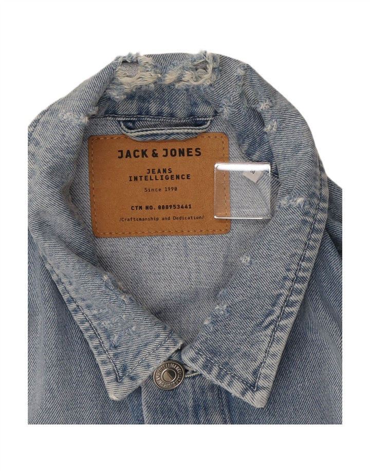 JACK & JONES Mens Distressed Denim Jacket UK 38 Medium Blue Cotton
