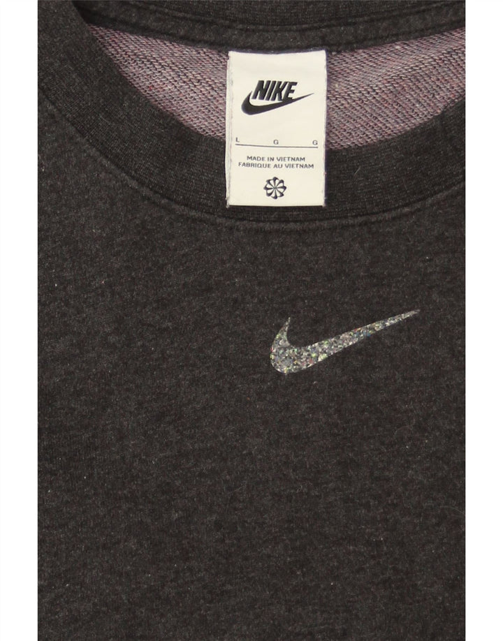 NIKE Womens Crop Oversized Sweatshirt Jumper UK 16 Large Grey Cotton Vintage Nike and Second-Hand Nike from Messina Hembry 