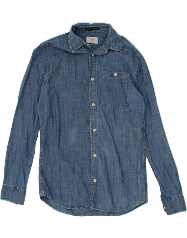 JACK & JONES Mens Denim Shirt Small Navy Blue Cotton Vintage Jack & Jones and Second-Hand Jack & Jones from Messina Hembry 