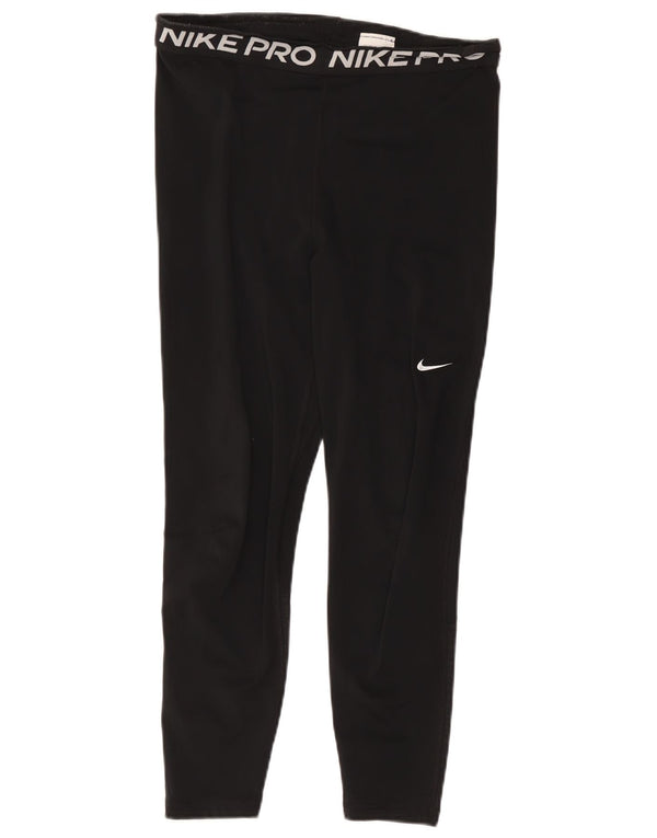 Nike Ženske Dri Fit Crop Graphic Leggings UK 14 Veliki crni poliester