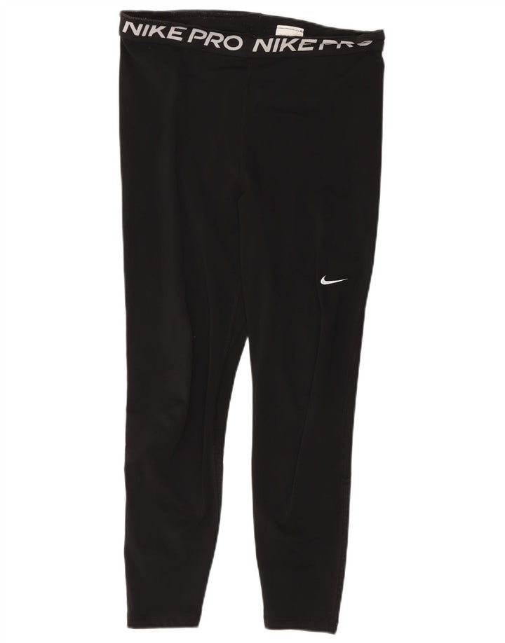 Nike Ženske Dri Fit Crop Graphic Leggings UK 14 Veliki crni poliester