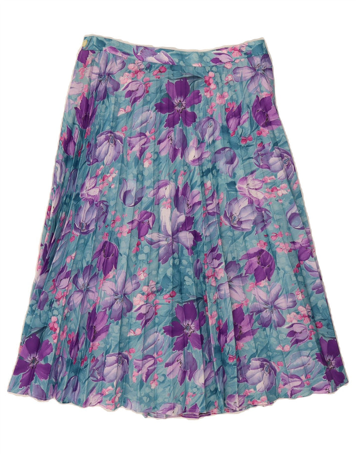 VINTAGE Womens Pleated Skirt IT 42 Medium W30  Blue Floral Polyester Vintage Vintage and Second-Hand Vintage from Messina Hembry 