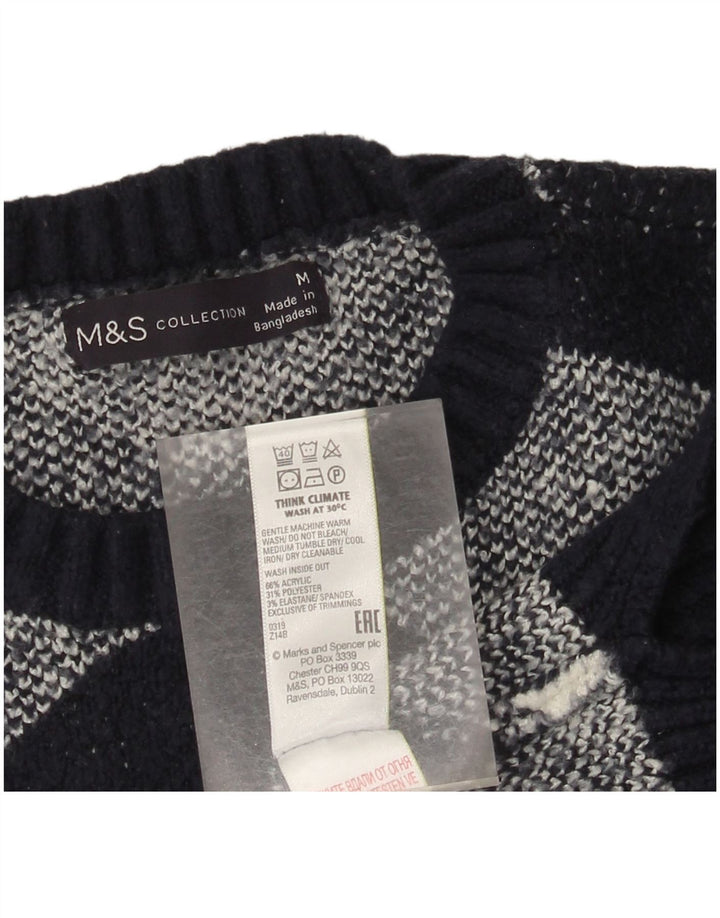 Marks & Spencer ženski džemper s okruglim izrezom UK 14 Srednje crni karirani
